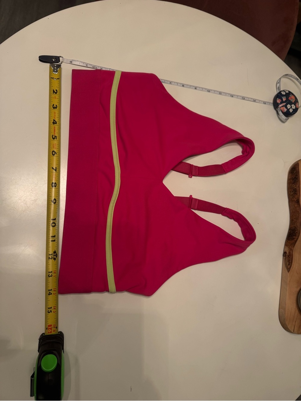 Women's Hot Pink Sports Bra with lemon lime Accent stripe